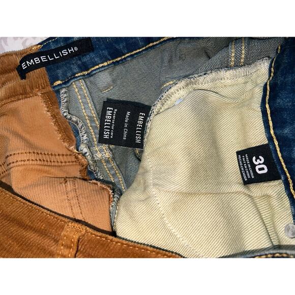 PAINT SPLATTER JEANS EMBELLISH BLUE BROWN CORDUROY SKINNY JEANS SIZE 30 x 32 - Picture 4 of 4